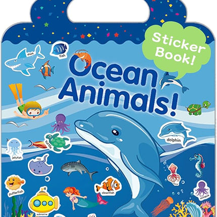 Benresive Reusable Sticker Book for Toddlers 2-4 Years, Fun Travel Stickers for Kids, Waterproof Sticker Books for Toddlers 1-3, Crafts Activities for Todddlers 1-3 2-4 3-5 - Ocean Animals