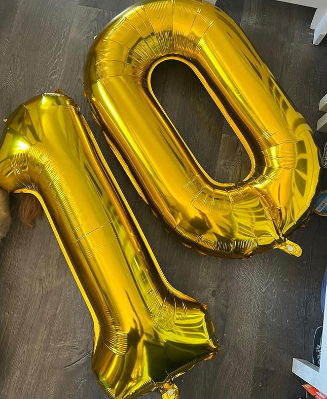 Smlpuame 40 inch Number Balloon 0-9 Gold Large Number 0 Balloons,Digital Balloons for Birthday Party Celebration Decorations Supplies, Helium Foil Number Balloons for Wedding Anniversary