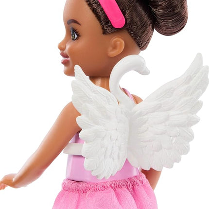 Barbie Toys, Chelsea Ballerina Set, Career Brunette Small Doll with 5 Dance-Themed Accessories Including Swan Wings