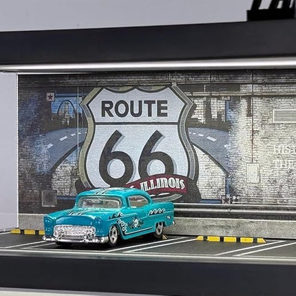 1/64 Model Car Display Case - Compatible with Hot Wheels Matchbox Mini GT Diecast Cars,Acrylic Box for Toy Cars Display Décor and Storage,Stackable Garage Diorama with LED Lights(1T-Rou66)