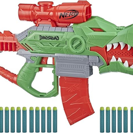Nerf DinoSquad Rex-Rampage Motorized Dart Blaster, 10-Dart Clip, 20 Official Darts, 10-Dart Storage- T-Rex Dinosaur Design, Red