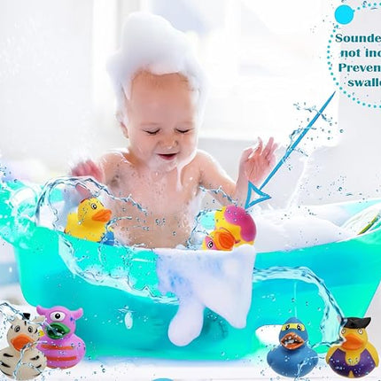 12-Pack Assortment Rubber Duck Toy Duckies for Kids, Bath Birthday Gifts Baby Showers Classroom Incentives, Summer Beach and Pool Activity, 2"