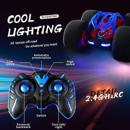 pinkking Stunt Remote Control Car with Oversized Sponge Tires Outdoor Indoor RC Car 2.4GHz Electric Race Stunt Vehicle Toy Double Sided 360° Rolling Rotating Driving Car for Kids Boys Girls Gift