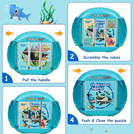 Rotating 3D Puzzle for Kids 3 4 5 6 7 Year Old, 4 Puzzles in 1, Handheld Game Fidget Toys for Travel, Cars & Plane, Fine Motor Skills Developing (Marine Life)