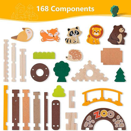 Wooden Building Blocks Wooden Building Blocks Construction Set Preschool Learning Montessori Toys Construction City Stacking Toys for Kids Ages 3-8 Birthday Gift (Log Color)