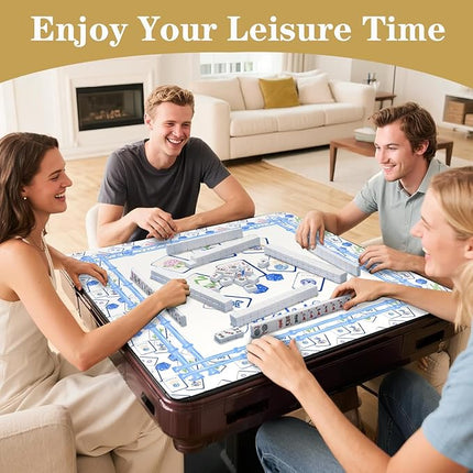 Chinoiserie Mahjong Mat 31 x 31 in, Blue and White Grandmillennial Mahjong Mat for Table, Non-Slip Noise Reduction Game Table Cover Tablecloth for Card Poker Dominoes Dice and Board Games