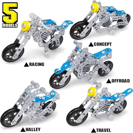 Creative Set Motorcycle,Stem Building Projects Toys for Kids 8 9 10 11 12+ Year Old,Metal Building Construction Model kit, 5 in 1 Motobike Building Blocks Steam Educational Toys(139PCS)