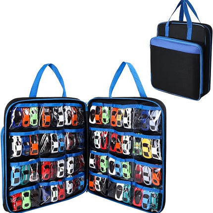 Toy Cars Carrying Case Compatible with Hot Wheels Up to 99pcs, Portable Car Toy Storage Organizer Bag for 1/64 Scale Toy Cars, Matchbox Cars, Dolls, Mini Toys, Bag Only (Blue)