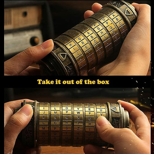 Unique Valentines Gift Cryptex Da Vinci Code Mini Cryptex Lock Puzzle Boxes with Hidden Compartments Heavy Real Metal Novelty Birthday Gifts Big Enough for Notes,Paper Money,Rings,Jewelry (Bronze)