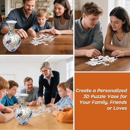 3D Puzzles,164 Unique Flower Vase Puzzle Pieces for Adults, Curved Plastic Vase Exquisite Decorative Gift for Flower Arrangements and Home Decoration,Crafts for Adults (10 Birds)
