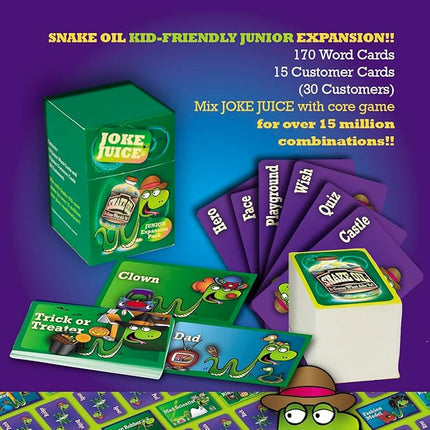 SNAKE OIL - The Silly Selling Party Game - Funny Group 3-10 Player Card Games - Fun Travel Activity for Friends and Family - Joke Juice Expansion for Ages 8+