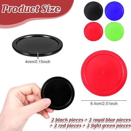 2.5 Inch Hockey Pucks, 8 Pcs Air Hockey Pucks Set Durable Puck for Air Hockeys Table Compatible with Standard Pushers and Goals Hockeys Replacement Puck Parts Set Game Tables Accessories (4 Styles)