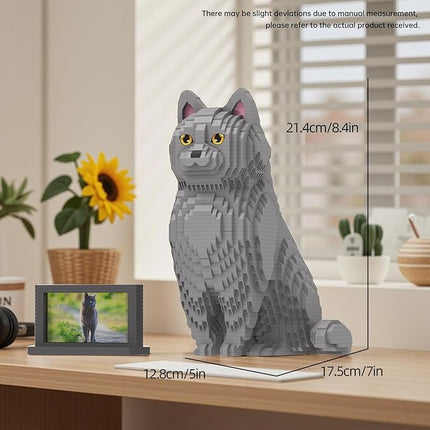 Animal Cat Adorable Pet Blue Cat Micro Building Blocks Set with Secret Hidden Storage Box Inside! Ideal Toy for Cat Lovers, Kids & Adults