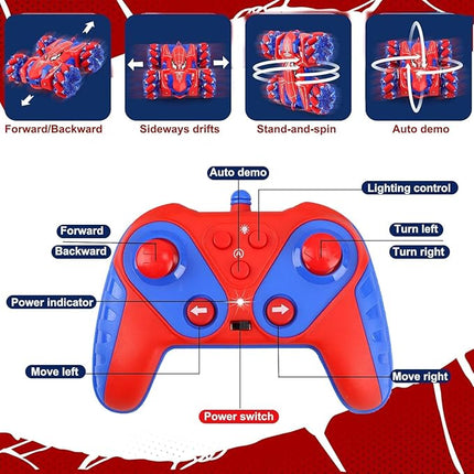 Spider Remote Control Car, Double Sided 360°Rotating USB Direct Charging RC with Cool Lights, 2.4Ghz Drift RC Stunt Vehicle, 360°Rotating 4WD Off-Road Race Car Toys for 4-12 Boy Girl Gifts (Blue)