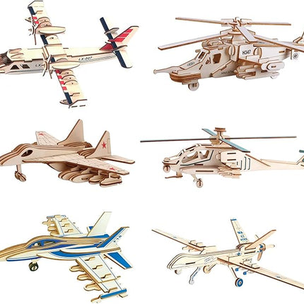 3D Wooden Puzzle - 6 Piece Set Aircraft & Helicopter Wooden Crafts Assembly Building Model Kits - Wood Aircraft & Helicopter STEM DIY Brain Teaser Puzzle for Adults & Teens Christmas Birthday Gifts