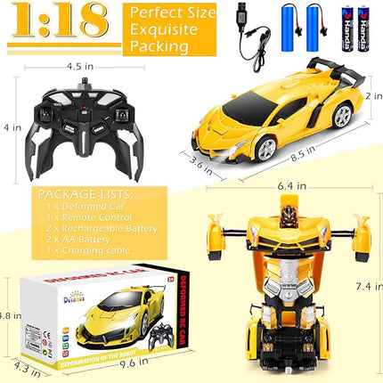 Dolanus Remote Control Car - Transform Robot RC Cars Contains All Batteries: One-Button Deformation and 360 Degree Rotating Drifting, Present Christmas Birthday Gift for Boys/Girls