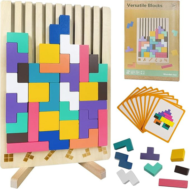 Wooden Stacking Puzzle Toy,3D Wooden Montessori Puzzles Toy,Giant Russian Block Game,Puzzle Board for Kids Jigsaw Puzzle Toddlers Brain Teasers for Kids 4-6 Years