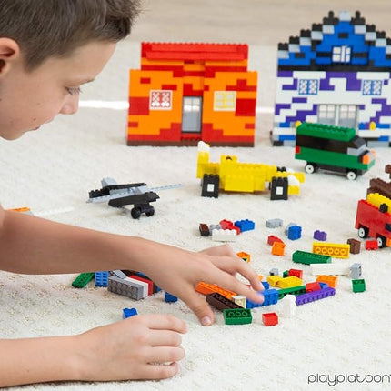 Play Platoon 1120 Pieces Building Bricks Set - 10 Classic Color Blocks - Bulk Building Blocks Compatible with Major Brands - 14 Different Shape Bricks - Includes Wheels, Tires, Axles, Windows & Door
