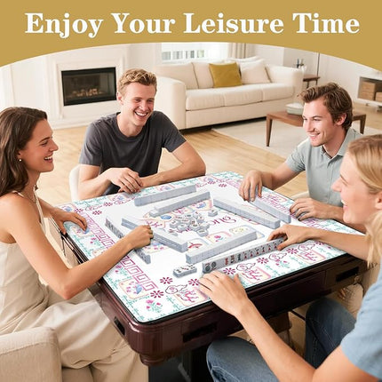 Pink and Green Chinoiserie Mahjong Mat 31 x 31 in, Grandmillennial Mahjong Mat for Table, Non-Slip Noise Reduction Game Table Cover Tablecloth for Card Poker Dominoes Dice and Board Games