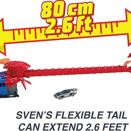 Hot Wheels Toy Car Track Set City Scorpion Flex Attack & 1:64 Scale Police Vehicle, Bendable Tail Extends 2.6 Ft., Connects to Other Sets