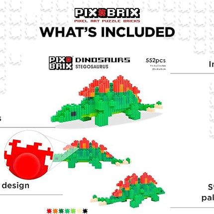 Pix Brix Pixel Art Puzzle Bricks – Dinosaur Series, Stegosaurus – Patented Building Brick Set to Recreate Your Favorite Dino, Includes 552 Pieces – Create 3D Builds Without Water, Iron or Glue