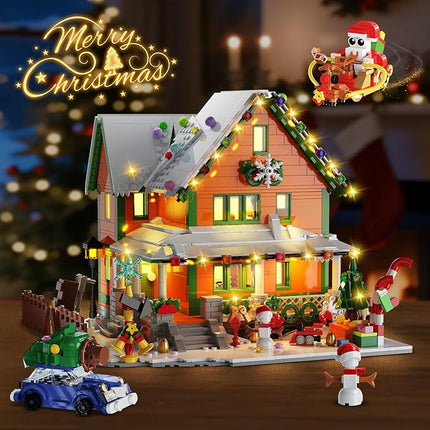 Advent Calendar 2025 Christmas House Mini Building Set with Light, 24 Days Countdown Snow Village Building Block Kit with Santa Claus Sleigh, Holiday Building Toy Gift for Adults Boys Girls 14+