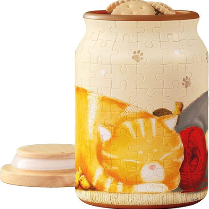 Pintoo 3D Puzzle Jar 128 Plastic Pieces for Adults - Take a Nap - Airtight Lid Container and Inner Glass Jar for Kitchen Dining Study Living Room No Glue Requied Large [BA1002]