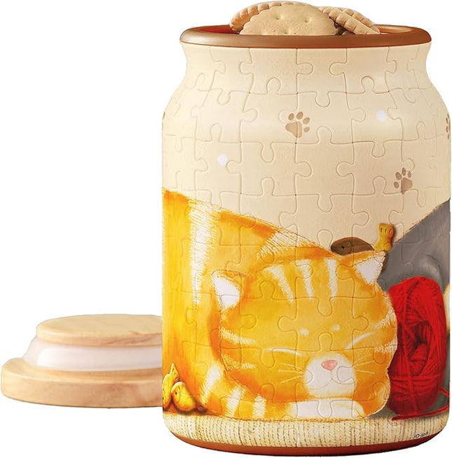 Pintoo 3D Puzzle Jar 128 Plastic Pieces for Adults - Take a Nap - Airtight Lid Container and Inner Glass Jar for Kitchen Dining Study Living Room No Glue Requied Large [BA1002]