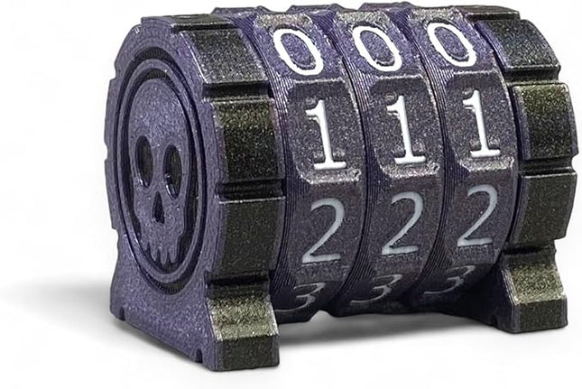 Life Counter Health Tracker for Board Games, TTRPGs, and Card Games with Skull Symbol, Compatible with MTG, 3 Purple Wheels with White Numbers