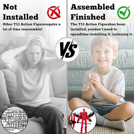 8Inch T13 Action Figure Assembly Completed, T13 Multi-Jointed Movable Robot Action Figure Set,Collectors Desktop Decorations for Game Lovers Toys (Luminous Red)