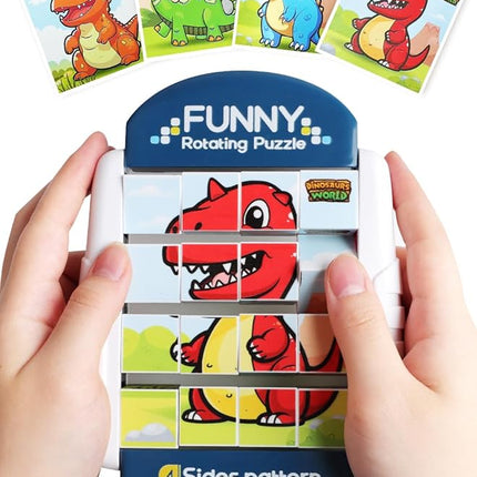 16-Piece Rotating Puzzles for Kids 4-6, Toddlers Puzzles 2-4, Road Trip, Airplane Activities Game, Travel Toys - Brain Teaser, Fine Motor Skills - Birthday Gifts Boys Girls - Dinosaur