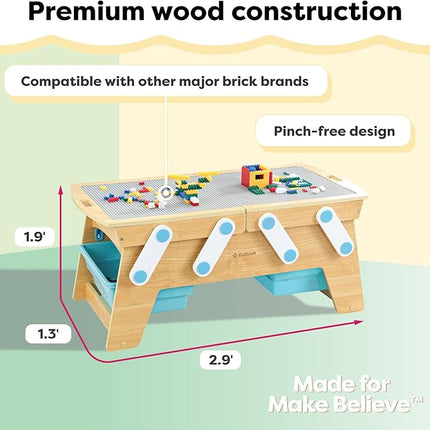 KidKraft Building Bricks Play N Store Wooden Table, Children's Toy Storage with Bins, 200+ Building Blocks Included, Natural, Gift for Ages 3+