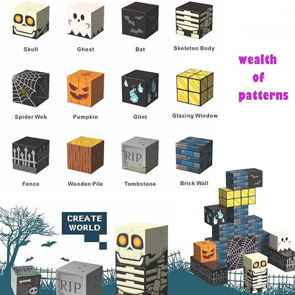 Magnetic Blocks Halloween Toys for Kids Skeleton Toy Spooky Town Building Magnetic Tiles Halloween Party Favors Gift for Boys Girls & Adults
