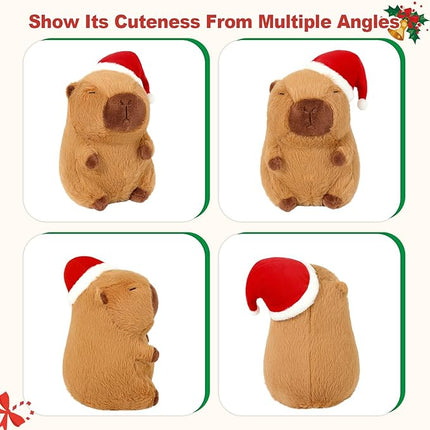 Ditucu Cute Christmas Capybara Plush with Santa Hat Soft Capibara Stuffed Animals Plushies Toys Xmas Gifts for Kids Brown 9 inch