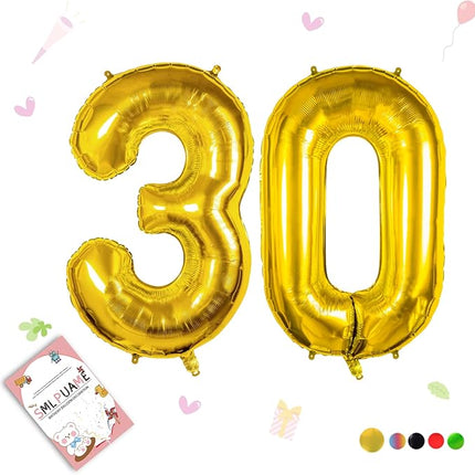 Smlpuame 40 inch Number Balloon 0-9 Gold Large Number 30 Balloons,Digital Balloons for Birthday Party Celebration Decorations Supplies, Helium Foil Number Balloons for Wedding Anniversary