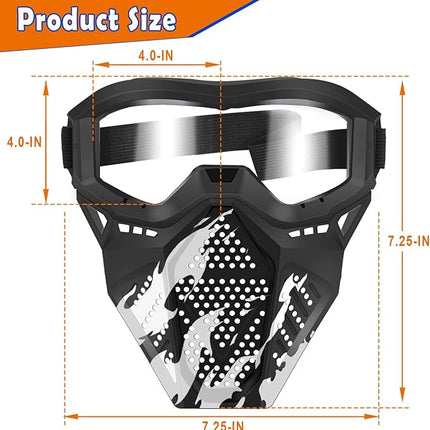 POKONBOY Upgraded 2 Pack Tactical Mask, Mask with Goggles Compatible with Nerf Rival, Apollo, Zeus, Khaos, Atlas, Artemis and N-Strike Elite Blasters (White & Black)