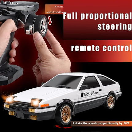 1:18 AE86 Model LD1801 RC Drift Car 1/18 2.4G Remote Control on Road ESP Gyroscope LED Mini RC Racing Cars (White)