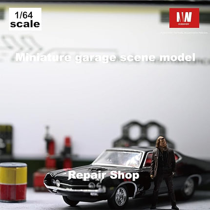 Display Case for Hot Wheels,Diorama 1/64 Scale Car Garage Model with LED Lights and Acrylic Cover, Stackable Car Parking Lot Model,Diecast Car Display Case(Repair Shop)