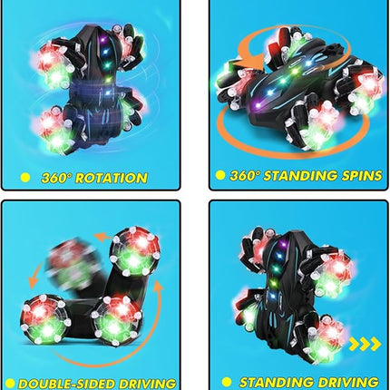 Upgraded Gesture Sensing RC Stunt Car,360° Spins Double-Sided Hand Controlled RC car Spray Watch Remote Control Car with Lights Music Birthday Gifts Toys for Boys Age6-8 8-12