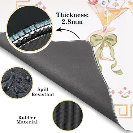 Orange Floral Chinoiserie Mahjong Mat 31 x 31 in, Green Bow Cocktail Mahjong Mat for Table, Non-Slip Noise Reduction Game Table Cover Tablecloth for Card Poker Dominoes Dice and Board Games