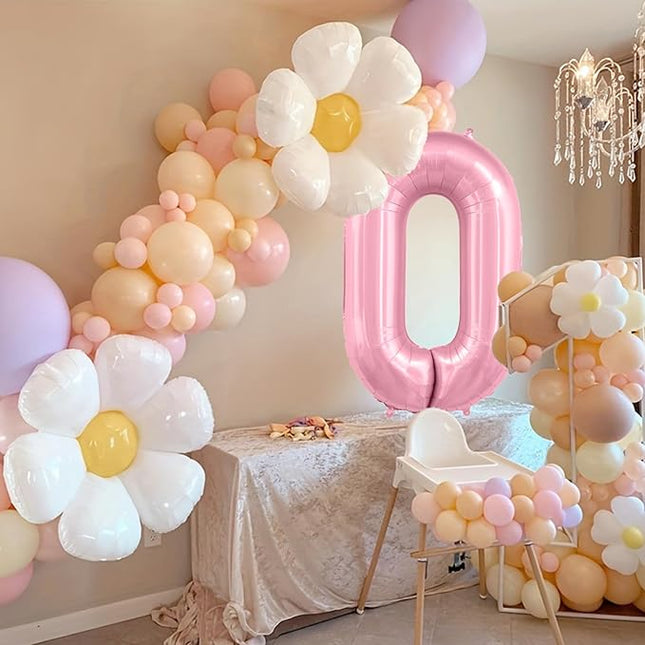 Smlpuame Pastel Pink 0 Balloon Numbers, 40 Inch Large Light Pink Foil Number Balloons 0-10, Self-Sealing Birthday Balloon for Girls Women Anniversary Graduation New Year Party Decoration Supplies