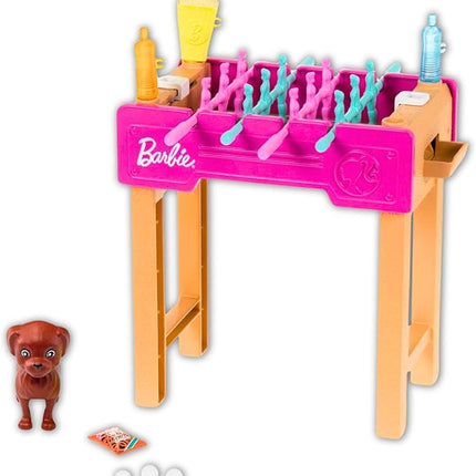 Barbie Mini Playset with Pet, Accessories and Working Foosball Table, Game Night Theme, Gift for 3 to 7 Year Olds