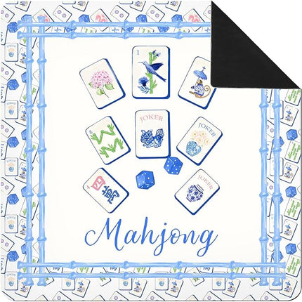 Chinoiserie Mahjong Mat 31 x 31 in, Blue and White Grandmillennial Mahjong Mat for Table, Non-Slip Noise Reduction Game Table Cover Tablecloth for Card Poker Dominoes Dice and Board Games