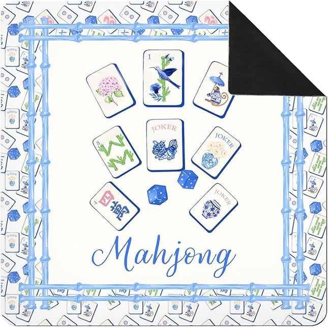 Chinoiserie Mahjong Mat 31 x 31 in, Blue and White Grandmillennial Mahjong Mat for Table, Non-Slip Noise Reduction Game Table Cover Tablecloth for Card Poker Dominoes Dice and Board Games