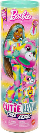 Barbie Cutie Reveal Care Bears Doll & Accessories, Series 2 Good Vibes Bear with 10 Surprises Including Color Change & Mini Bear