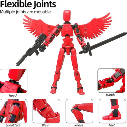 (Assembly Completed) T13 Action Figures, 6.3 Inch Big Dummy 13 Mountain Die-cast Mini Bike Model with Multi-Jointed Movable Lucky 13 Robot Toys Set(Red)