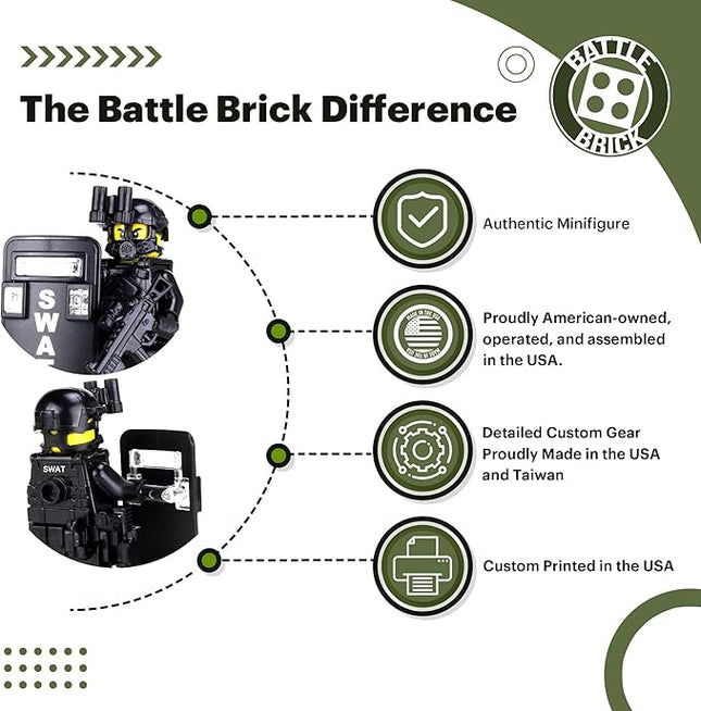 Battle Brick 1.6 Inches Tall Collectible SWAT Police Officer Pointman Custom Minifigure| Genuine Police Minifig | Great Gift for Ages 10+ to Adult AFOL