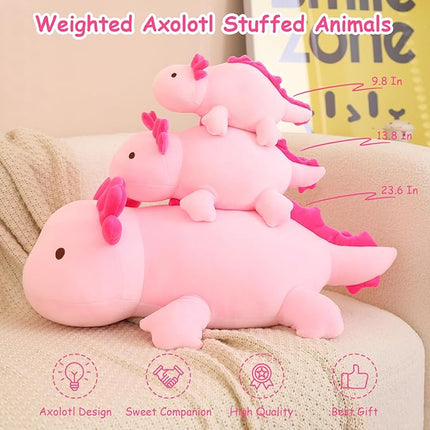 SQEQE Weighted Axolotl Plush Toy, Pink Axolotl Stuffed Animals Cute Plush Pillow, Cute Weighted Stuffed Animals Gifts for Girls & Boys Pink 13.8 Inch, 1.6 Lbs