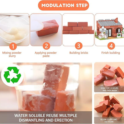 House Building Set for Kids 6+, Mini Brick Construction Kit with Mortar, STEM Architecture Blocks, Reusable DIY Projects, Creative Birthday Gift