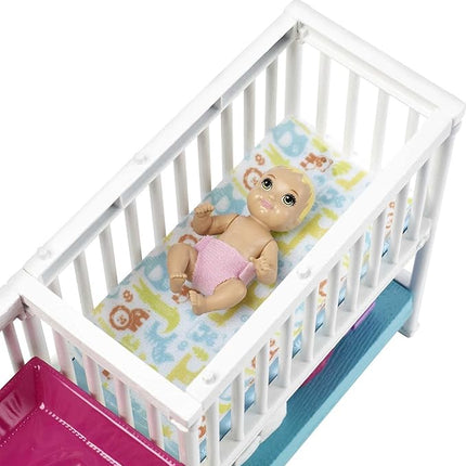 Barbie Skipper Babysitters Inc Dolls & Playset, Nap 'n Nurture Nursery, Skipper Doll, Baby Doll, Crib & 10+ Accessories, Working Toy Bouncer